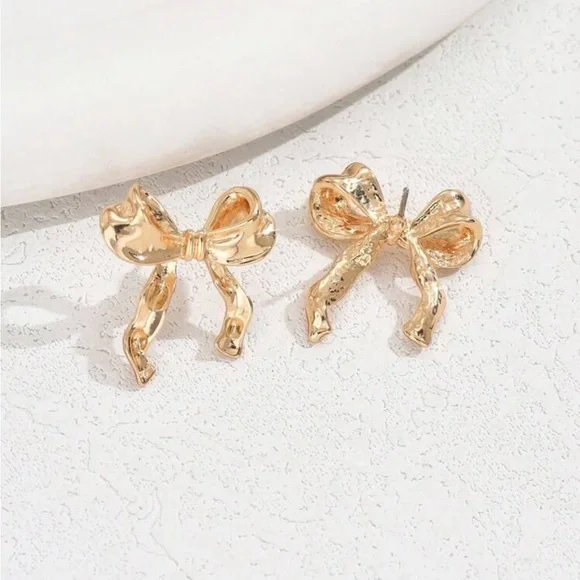 Gold Coquette Bow Earrings - Picture 4 of 5